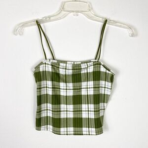 Justify Green & White Plaid Cropped Tube Tank Top